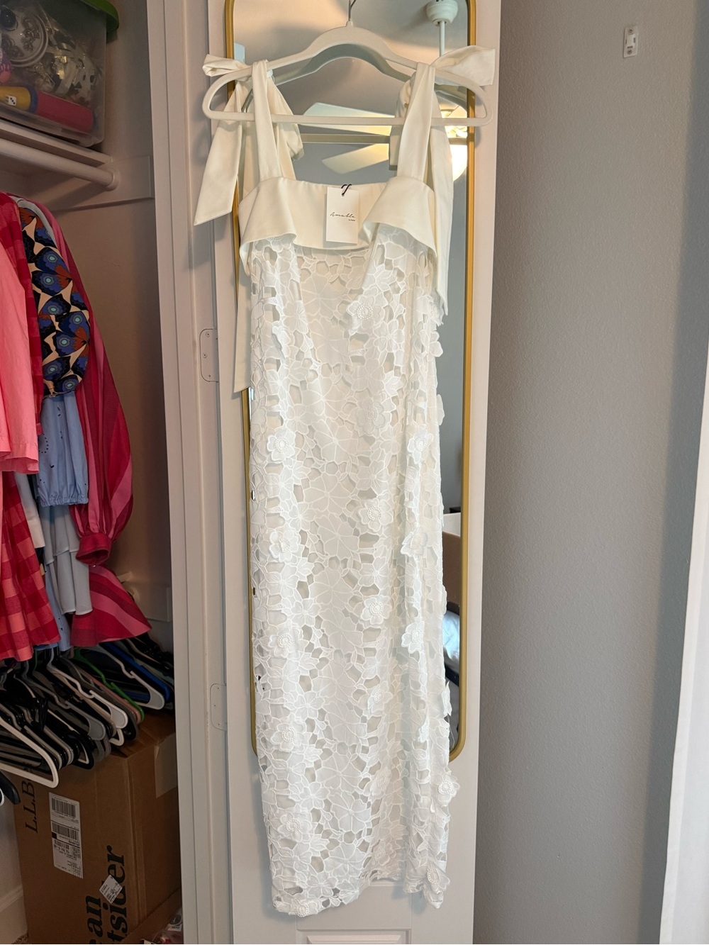 White Floral Lace Maxi Dress with Tie Straps